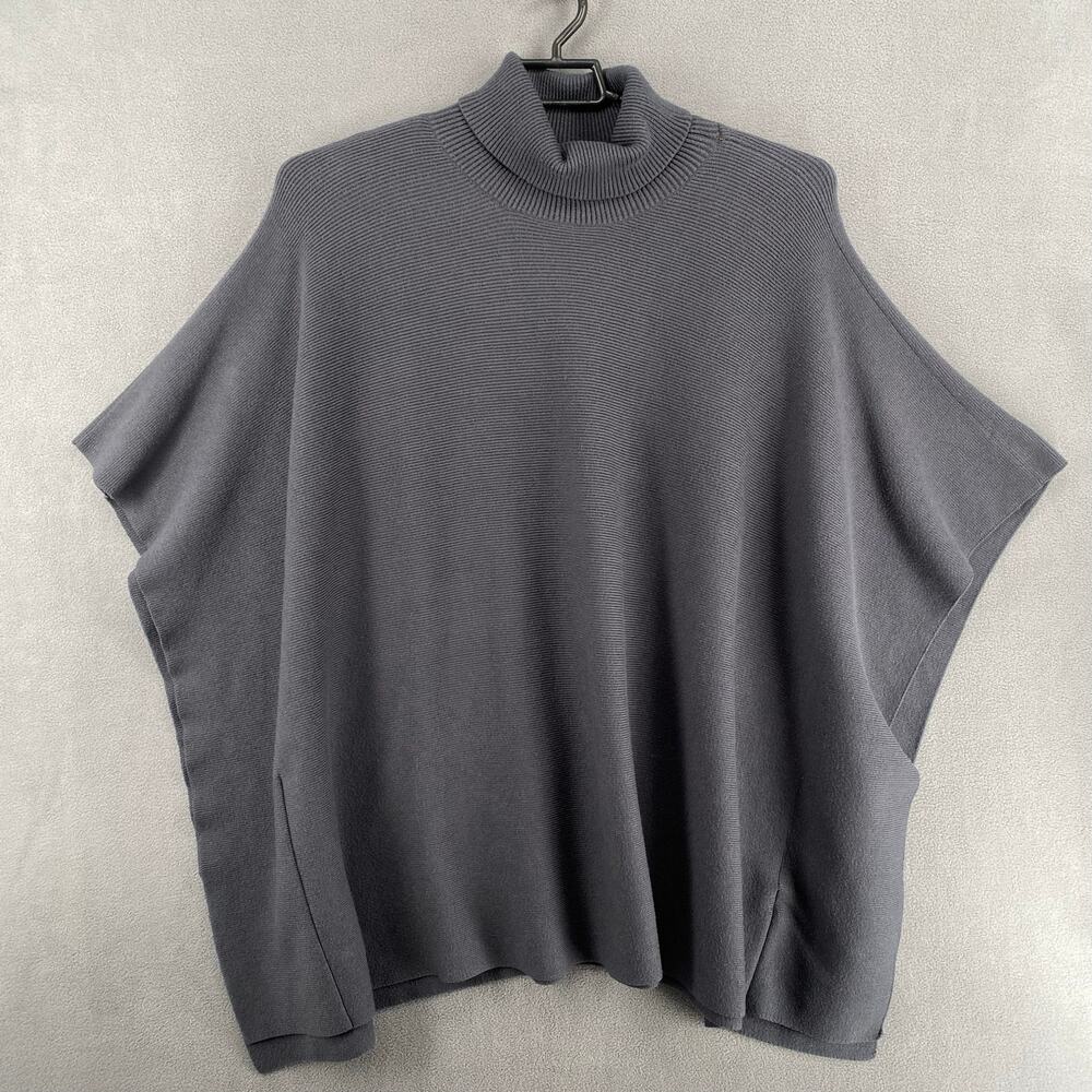 MerSea‎ Cowl Neck Pullover Knit Poncho OS Grey Boho Lagenlook Loose Chic Neutral